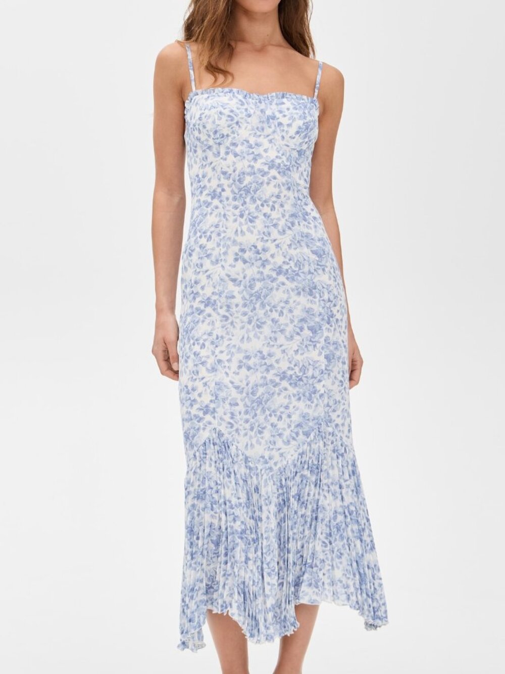 Reformation Aiko Dress - Size 12 Petite - Light Blue/White